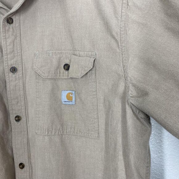 Carhartt Shirt Mens XL Khaki Button Up Long Sleeve Workwear Loose Fit Cotton - Picture 10 of 16